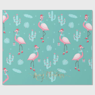 Papel De Regalo Flamingos Sombrero de Santa Regalos Copos de Nieve