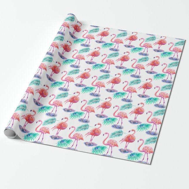 Papel De Regalo Flamingos Tropicales: Orquídeas Acuarela Sin Marea (Desenrollado)