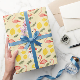 Papel De Regalo Flamingos y Santa Navidad en Julio