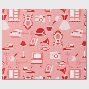 Papel De Regalo flapper rojo rosa nostalgia antigua