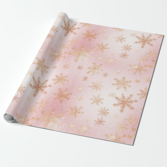 Papel De Regalo Flauta de nieve rosa y dorada (Desenrollado)