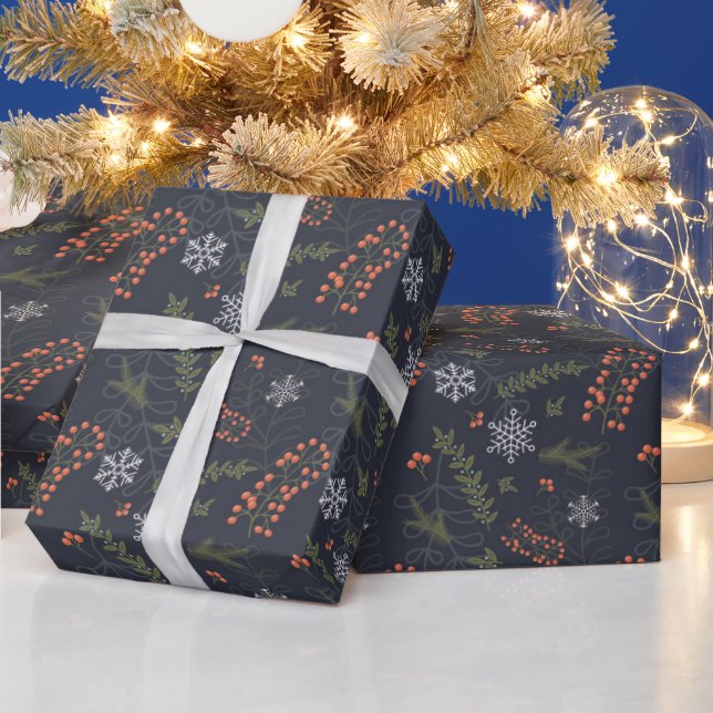 Papel De Regalo Flauta de nieve verde verde azul marino (Vacaciones)