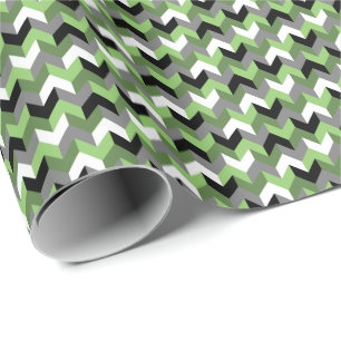 Papel De Regalo Flecha verde, blanca, gris y negra en chevron