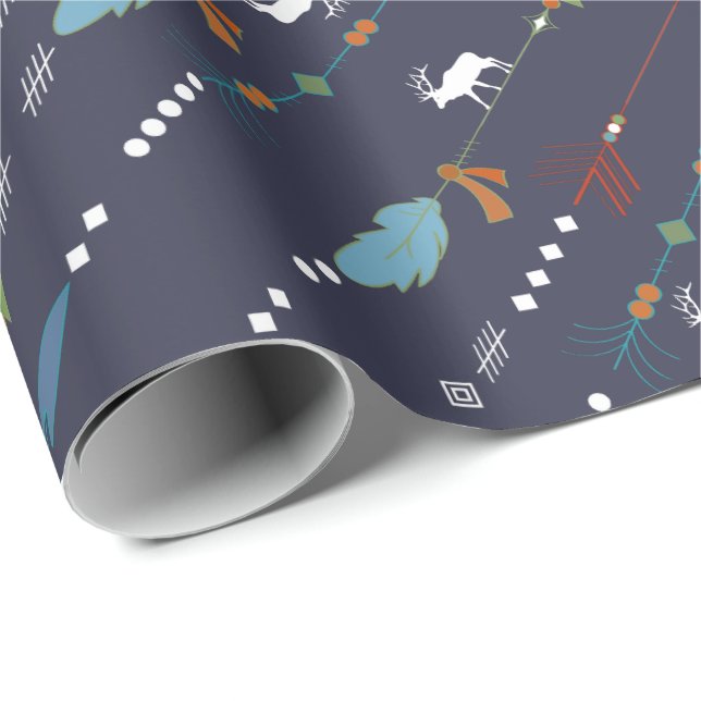 Papel De Regalo Flechas bohemias Feathers Moose Pattern (Esquina del rollo)