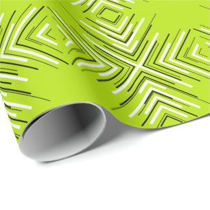 Papel De Regalo Flechas en verde limón, negro y blanco