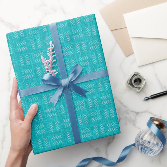 Papel De Regalo Flechas sobre Lino Turquesa (Regalar)