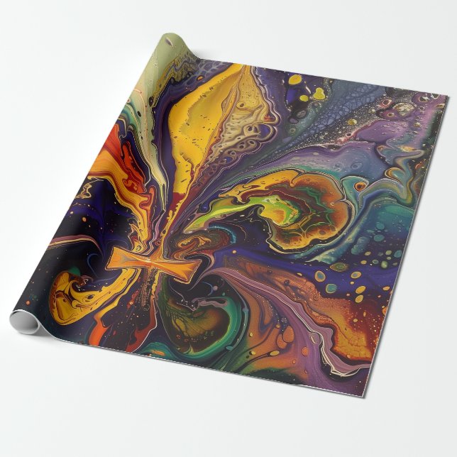 Papel De Regalo Fleur de Lis Colorful Mardi Gras (Desenrollado)