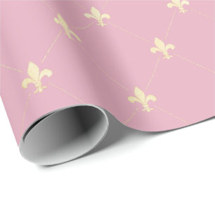 Papel De Regalo Fleur-de-Lis de oro en rosa