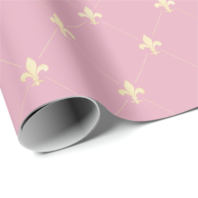 Papel De Regalo Fleur-de-Lis de oro en rosa (Esquina del rollo)