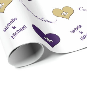 Papel De Regalo Fleur de Lis Heart Purple Gold personalizado