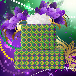 Papel De Regalo Fleur de lis Mardi Gras Morado Amarillo Verde