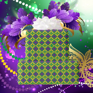Papel De Regalo Fleur de lis Mardi Gras Morado Amarillo Verde