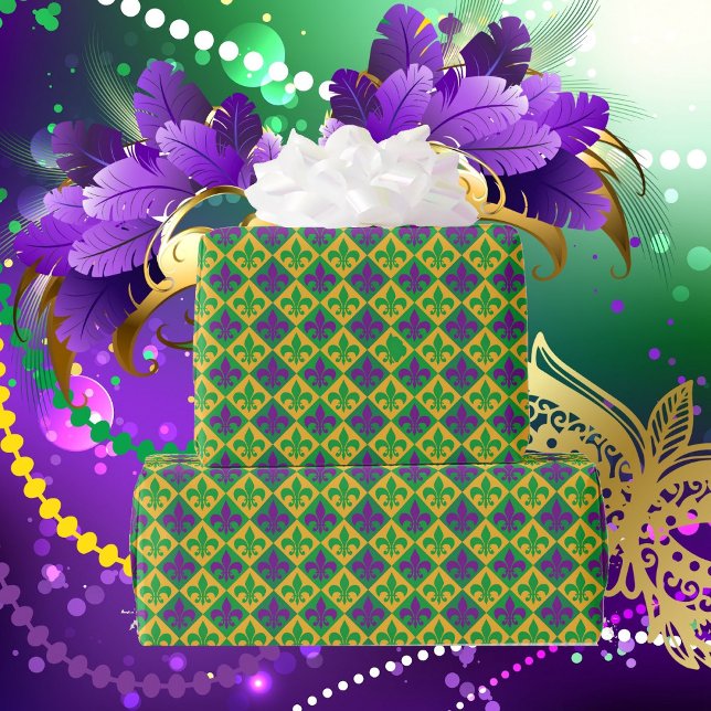 Papel De Regalo Fleur de lis Mardi Gras Morado Amarillo Verde (Subido por el creador)