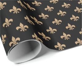 Papel De Regalo Fleur-de-lis marrón camello sobre negro