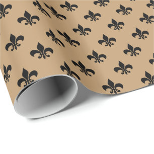 Papel De Regalo Fleur-de-lis negra sobre marrón camello