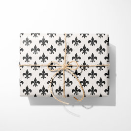 Papel De Regalo Fleur-de-Lis negro y crema