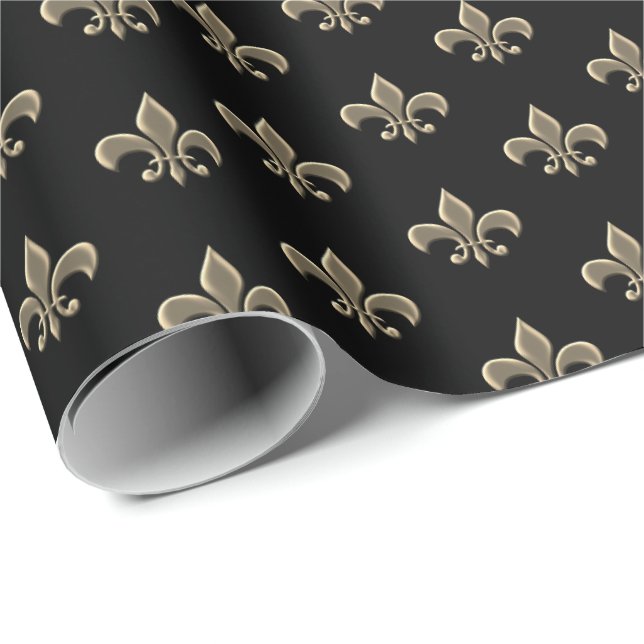 Papel De Regalo Fleur de Lis Petite Black French (Esquina del rollo)