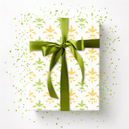 Papel De Regalo Fleur de Lis pictórica en palma y amarillo