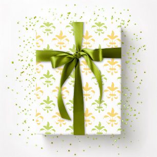 Papel De Regalo Fleur de Lis pictórica en palma y amarillo