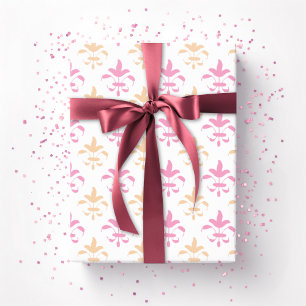 Papel De Regalo Fleur de Lis pictórica en rosa y naranja