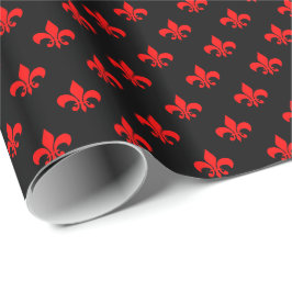 Papel De Regalo Fleur-de-lis Roja sobre Negro