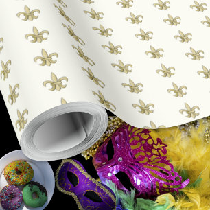 Papel De Regalo Fleur DeLis de oro falso en marfil
