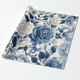 Papel De Regalo Fleurs bleue et blanches