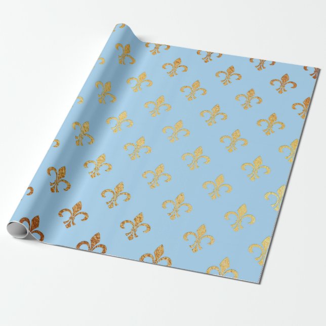 Papel De Regalo Fleurs-de-lys Golden Blue Geometric Vip (Desenrollado)