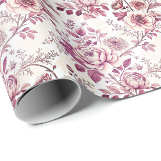 Papel De Regalo fleurs roses et rouge foncé