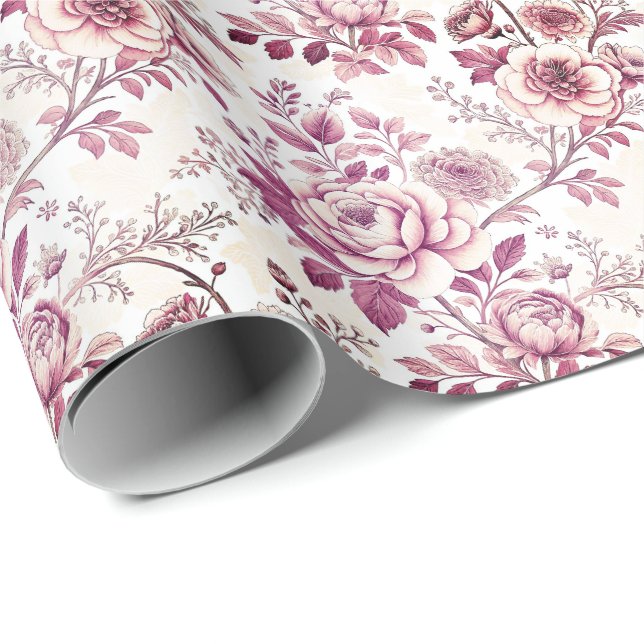 Papel De Regalo fleurs roses et rouge foncé (Esquina del rollo)