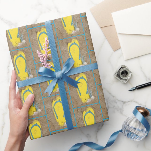 Papel De Regalo Flip-Flops Amarillos En Arena (Regalar)