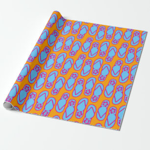 Papel De Regalo Flips-flopes hawaianos en azul y naranja