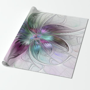 Papel De Regalo Flor Abstracta Colorida Arte Fractal Floral Modern
