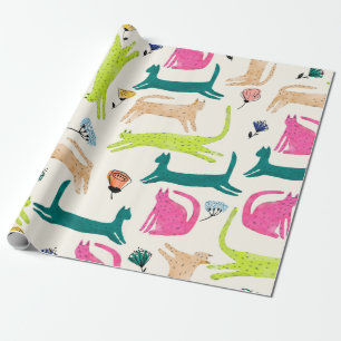 Papel De Regalo Flor abstracta de estilo retro y ilustracion de ga