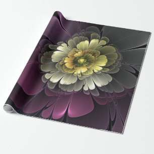 Papel De Regalo Flor abstracta moderna purpura gris khaki