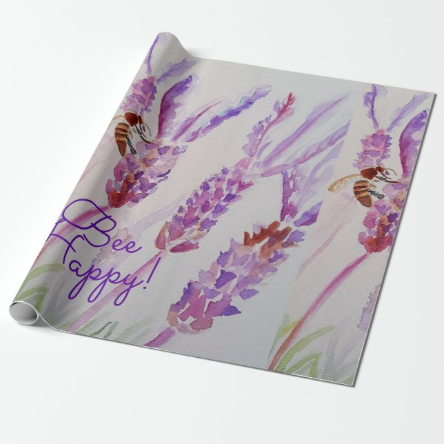 Papel De Regalo Flor acuática de Lavender Bee Happy Herb (Desenrollado)