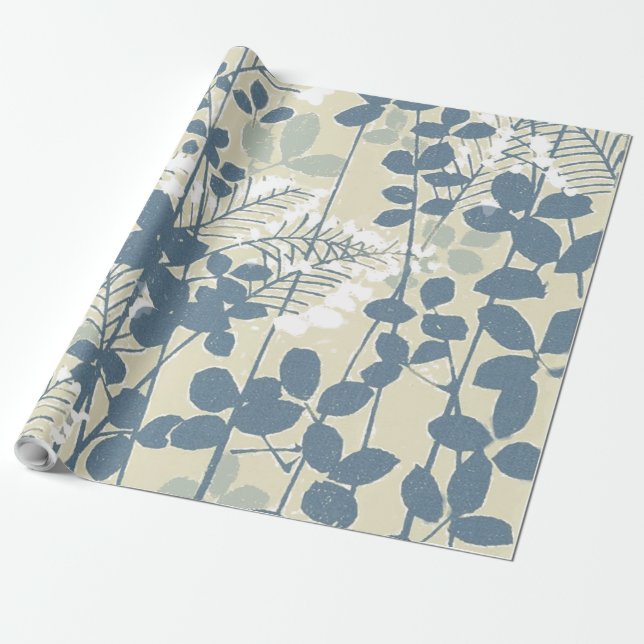 Papel De Regalo Flor asiática de hoja azul japonesa (Desenrollado)