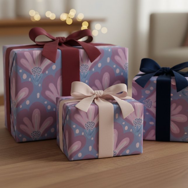 Papel De Regalo Flor azul acuática rosa (Cute and whimsical painted flower wrapping paper can go with any occasion. )