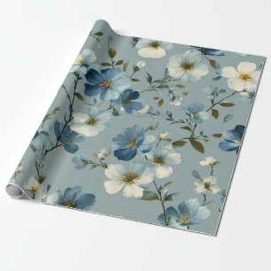 Papel De Regalo Flor Azul Ditsy Vintage Boho Años 70