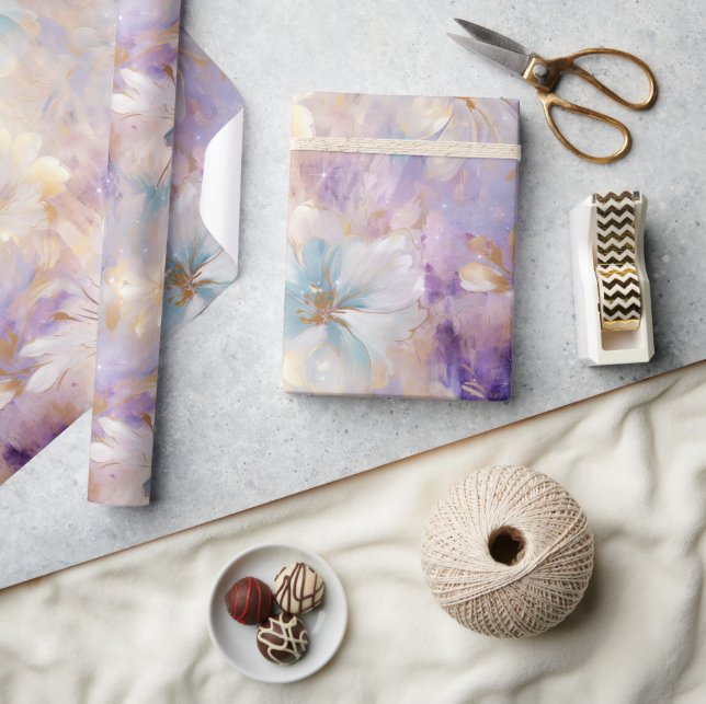 Papel De Regalo Flor azul morado de oro blanco (Artesanía)