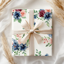 Papel De Regalo Flor azul pastel rosa Burgandy