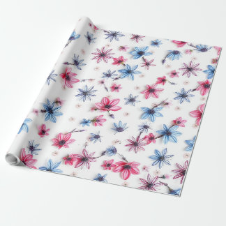 Papel De Regalo flor azul rosa