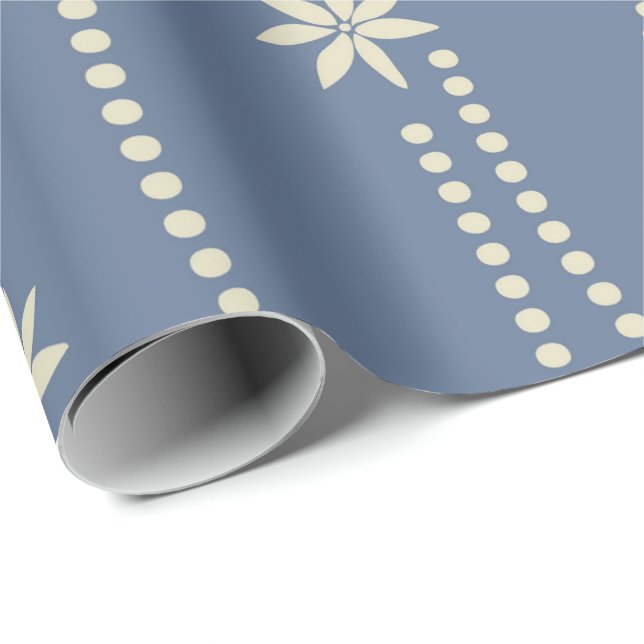 Papel De Regalo Flor azul y marfileña agitada (Esquina del rollo)