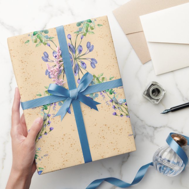 Papel De Regalo Flor azul y marrón claro (Regalar)