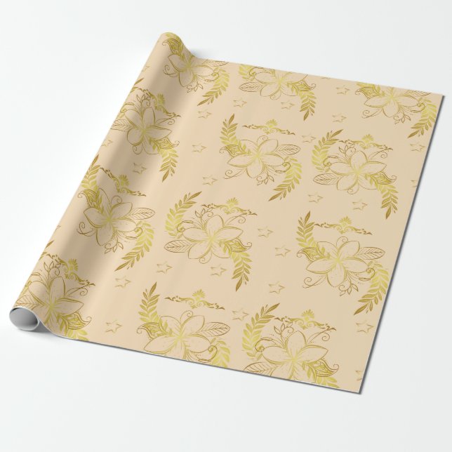 Papel De Regalo Flor beige dorada (Desenrollado)