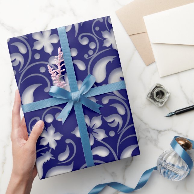 Papel De Regalo Flor blanca de fondo azul (Regalar)