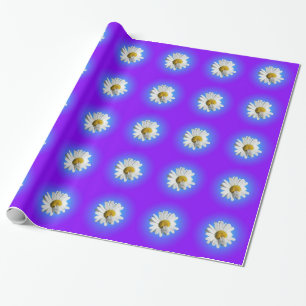 Papel De Regalo Flor blanca de margarita floral gradiente azul púr