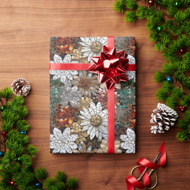 Papel De Regalo Flor blanca roja dorada (Regalo de vacaciones)