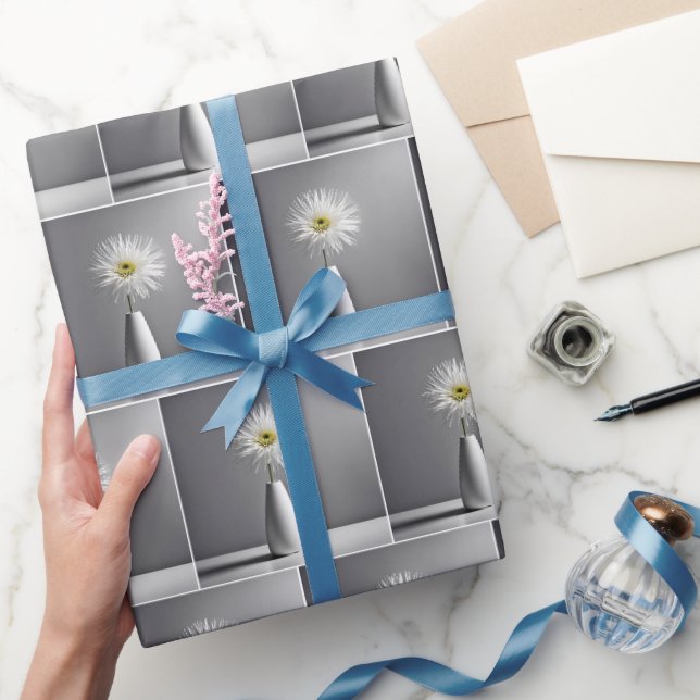 Papel De Regalo Flor Blanca Sencilla en Jarrón (Regalar)