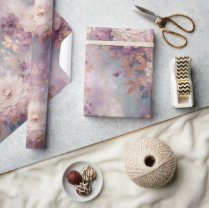 Papel De Regalo Flor blanca turquesa de oro morado